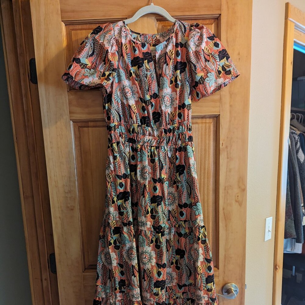Long, colorful, light-weight dress